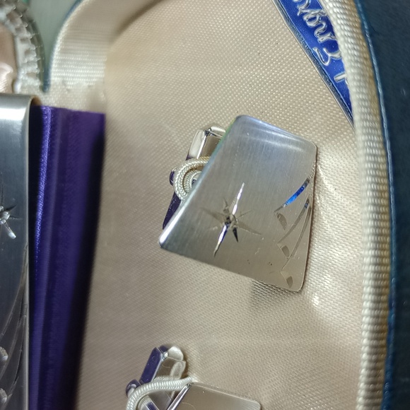 Vtg Marvel Sterling Hand Engraved Cufflink & Tie Bar Set - Picture 6 of 8